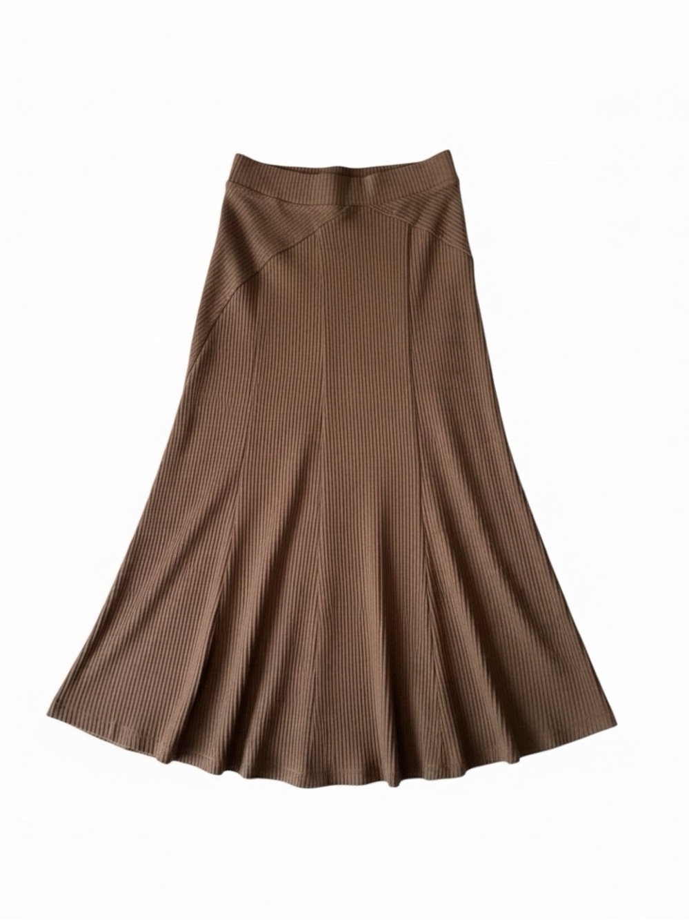 Grade and Gather Brown Knit-Ribbed Midi Skirt, S